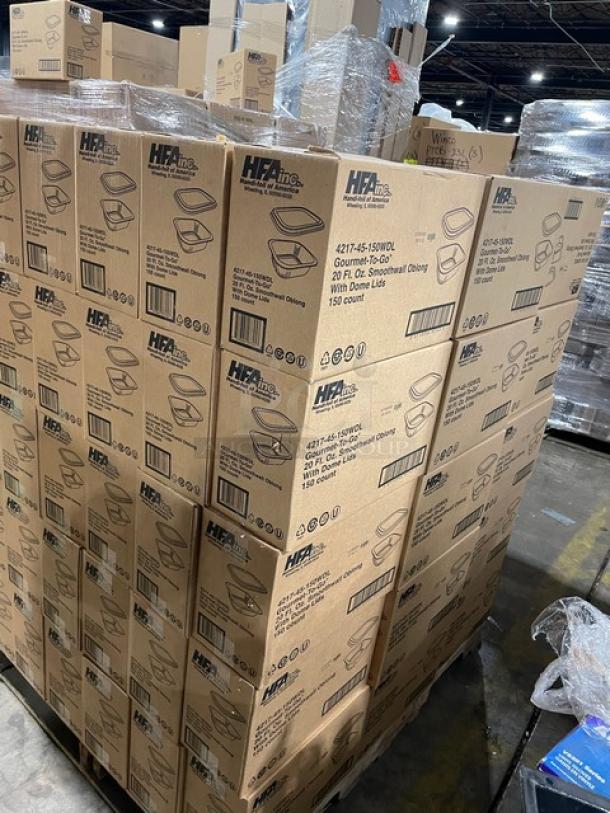 NEW! FULL PALLET! HFA Commercial Aluminum 20 Oz. Smoothwall Gourmet-To-Go Food Containers! With Clear Dome Lids! 150/Case! Model: 4217-45-150WDL! ALL NEW IN THE BOX! 90X Your Bid! - Image 2 of 7