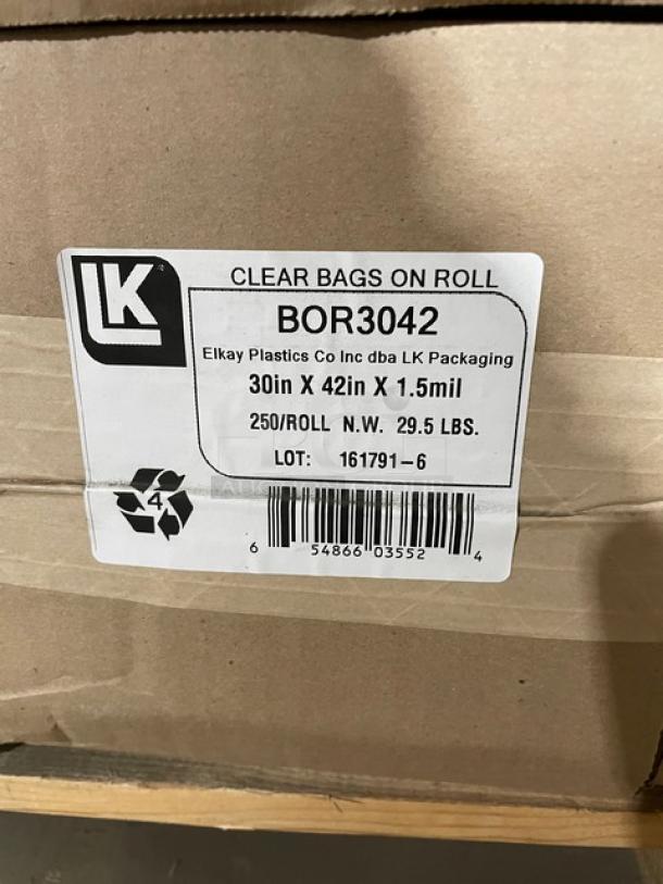 NEW! FULL PALLET! LK Packaging Commercial 30" x 42" x 1.5 Mil. Low-Density Polyethylene Bags On Roll! 250/Roll! Model: BOR3042! ALL NEW IN THE BOX! 22X Your Bid! - Image 5 of 7