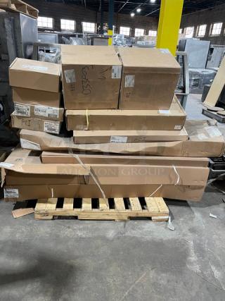 NEW! MIXED PALLET! Cambro Camshelving Series Commercial Speckled Gray 24" x 48" x 75" Premium 4-Tier Modular Shelving System! Model: CPMU244875V4480! With Metro Commercial Chrome 18'' x 42'' Erecta Wire Shelf! Model: 1842C! With Metro Commercial Super Erecta 5" Polyurethane Tread Brake Stem Casters! Without The Bumpers! Model: 5MPB-NB! With Metro Commercial Chrome 24'' x 60'' Erecta Wire Shelf! With Cal-Mil Commercial Clear 12" x 16" x 12.5" Classic Front Slanted Food Bins! With Tuxton CLA Series Commercial 7.5" Round Custom Plates! With Commercial Stainless Steel Double Over Shelves! Model: OS68T! & More! ALL NEW IN THE BOX! 18X Your Bid!