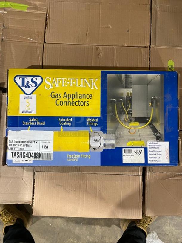 BRAND NEW! IN THE BOX! T&S Safe-T-Link Commercial Yellow FreeSpin Fitting 48" Quick Connect/Disconnect Gas Appliance Hose Kit! Model: HG-4D-48SK! 2X Your Bid! - Image 1 of 6
