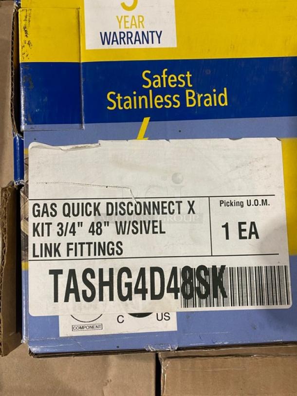 BRAND NEW! IN THE BOX! T&S Safe-T-Link Commercial Yellow FreeSpin Fitting 48" Quick Connect/Disconnect Gas Appliance Hose Kit! Model: HG-4D-48SK! 2X Your Bid! - Image 3 of 6