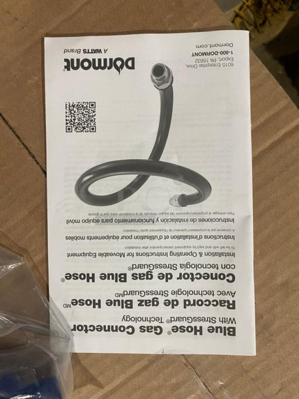 BRAND NEW! IN THE BOX! Dormont By A Watts Brand Commercial Blue 48" Quick Connect/Disconnect Gas Appliance Hose Kit! Model: 1675KIT2S48PS! 2X Your Bid! - Image 5 of 8