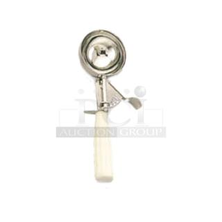 BRAND NEW! American Metalcraft Commercial Stainless Steel 3.2 Oz. Ice Cream Scooper/Thumb Disher! With Ivory Handle! Model: NSPDS10! 2X Your Bid!