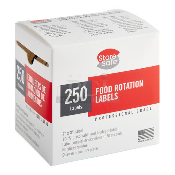 BRAND NEW! IN THE BOX! Cambro StoreSafe Series Commercial Printed Dissolvable 3" x 2" Food/Product Rotation Label Roll! 250-Labels/Roll! Model: 23SLB250! 2X Your Bid! - Image 1 of 1