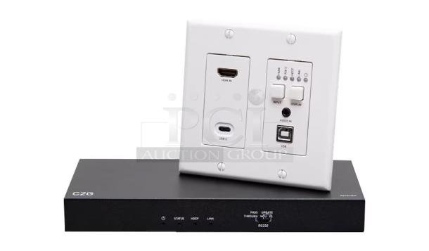 C2G HDBaseT HDMI Extender + USB C, Aux, and USB B to USB over Cat - Wall Plate Transmitter to Receiver Box. - Image 1 of 3