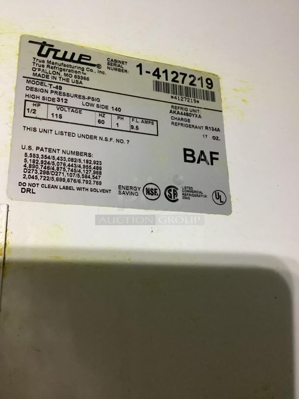 True Double Door Stainless Reach-in Cooler on Castors 
54 x 29-½ x 83 
Model# T-49
R134A - Image 3 of 3