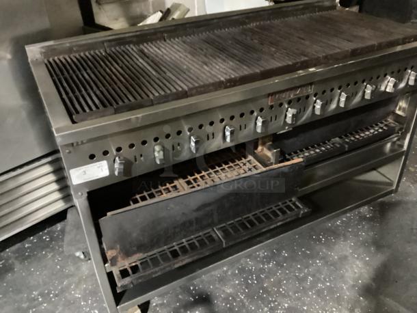 Scratch and Dent! Like New! Vulcan Natural Gas 11-Burner Charbroiler on Castors 
Model# VCCB60
60 x 27 x 38-1/2 - Image 2 of 7