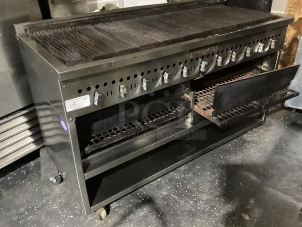 Scratch and Dent! Like New! Vulcan Natural Gas 11-Burner Charbroiler on Castors 
Model# VCCB60
60 x 27 x 38-1/2 - Image 3 of 7
