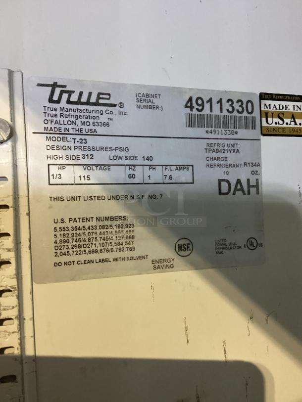 True Single Door Stainless Steel Reach-in Cooler on Castors 
27 x 29-¾ x 82-½
Model # T-23
R134A - Image 6 of 6