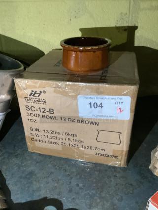 Brand New!! 12oz Soup Bowl, Brown 
Qty 12 
Your Bid x 12