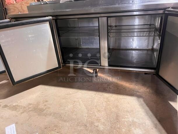 True 93" Pizza Prep Table W/Refrigerated Base on Casters, 115v, Stainless Steel, Missing Center Top Lid and Cutting Board. Very Clean, NOT TESTED 
 Model TPP-93 - Image 6 of 6