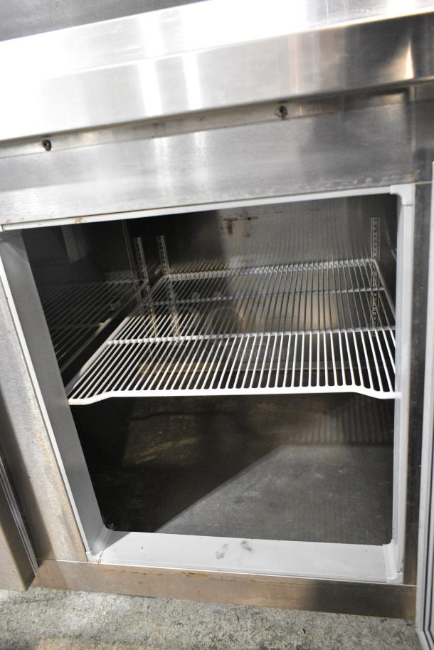 Kairak KBP-91S Stainless Steel Commercial Pizza Prep Table w/ Over Shelf on Commercial Casters. 115 Volts, 1 Phase. Tested and Powers On But Does Not Get Cold - Image 6 of 9