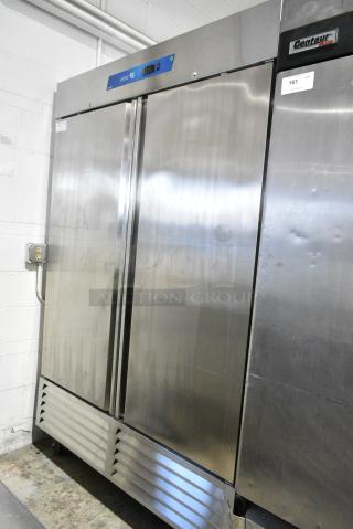 2022 Asber ARF 49 H F HC Stainless Steel Commercial 2 Door Reach In Freezer w/ Poly Coated Racks. 115 Volts, 1 Phase. Tested and Working!