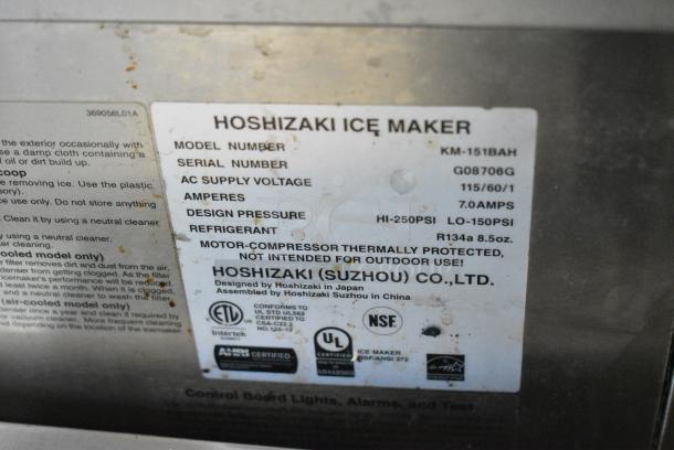 Hoshizaki KM-151BAH Stainless Steel Commercial Self Contained Ice Machine. 115 Volts, 1 Phase. - Image 7 of 7