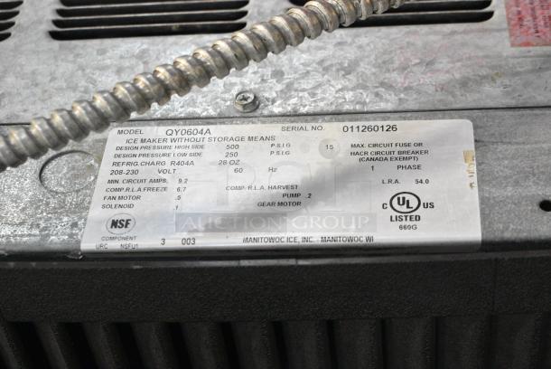 Manitowoc QY0604A Stainless Steel Commercial Ice Machine Head on Commercial Ice Bin. 208/230 Volts, 1 Phase. - Image 7 of 7