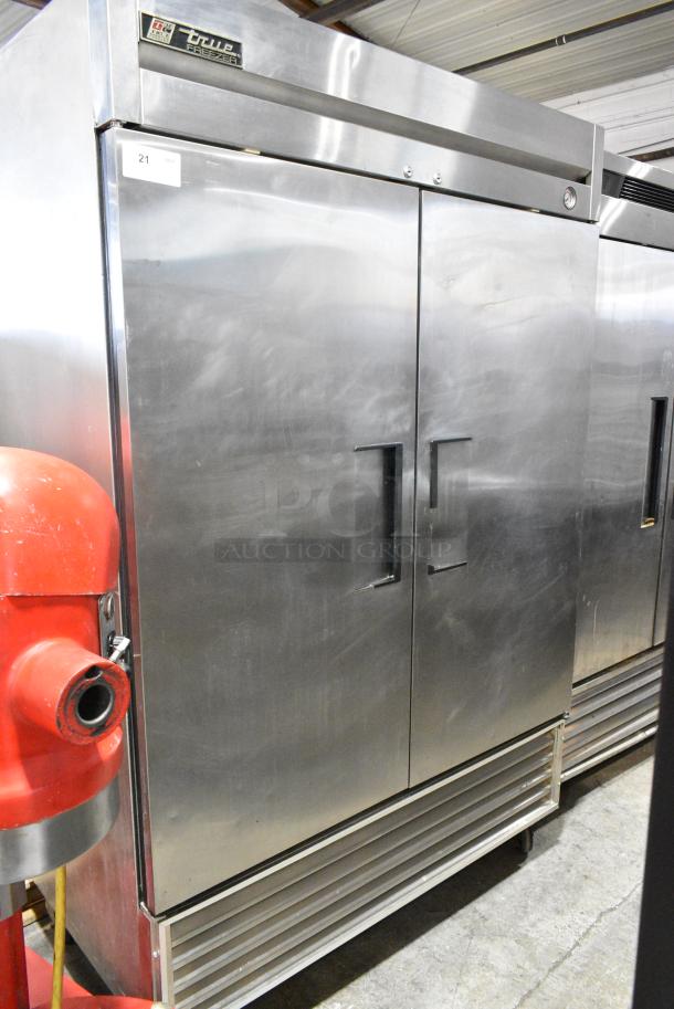 True T-49F Stainless Steel Commercial 2 Door Reach In Freezer w/ Poly Coated Racks on Commercial Casters. 115 Volts, 1 Phase. Tested and Working! - Image 1 of 6