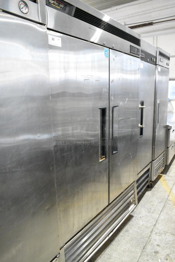 Turbo Air TSF-49 SD Stainless Steel Commercial 2 Door Reach In Freezer w/ Poly Coated Racks on Commercial Casters. 115 Volts, 1 Phase. Tested and Does Not Power On - Image 1 of 6