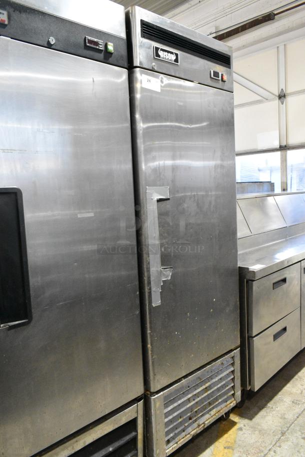 2016 Bison MBF8501 Stainless Steel Commercial Single Door Reach In Freezer w/ Poly Coated Racks on Commercial Casters. 115 Volts, 1 Phase. Tested and Working! - Image 1 of 6