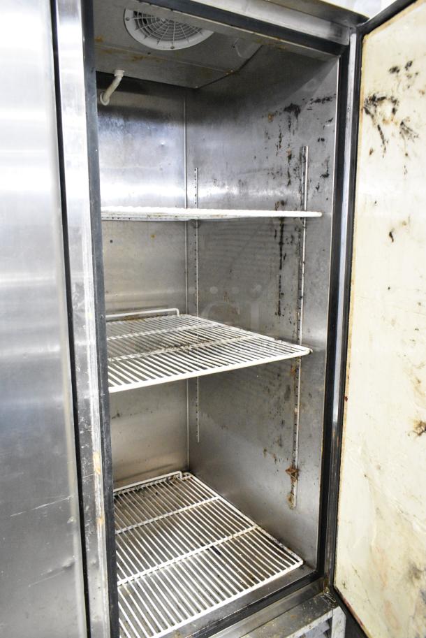 2016 Bison MBF8501 Stainless Steel Commercial Single Door Reach In Freezer w/ Poly Coated Racks on Commercial Casters. 115 Volts, 1 Phase. Tested and Working! - Image 5 of 6