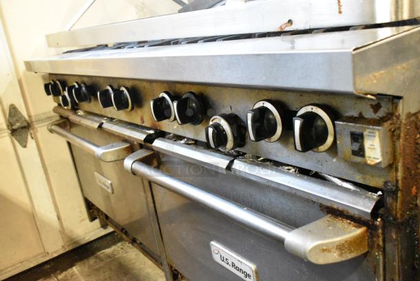 2021 US Range U60-10CR Stainless Steel Commercial Natural Gas Powered 10 Burner Range w/ 2 Ovens, Over Shelf and Back Splash on Commercial Casters. - Image 3 of 11