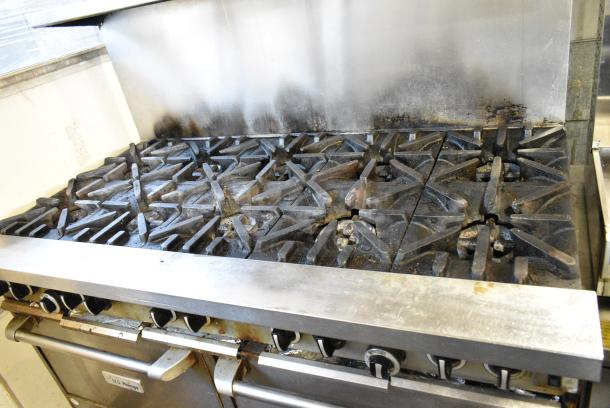 2021 US Range U60-10CR Stainless Steel Commercial Natural Gas Powered 10 Burner Range w/ 2 Ovens, Over Shelf and Back Splash on Commercial Casters. - Image 5 of 11
