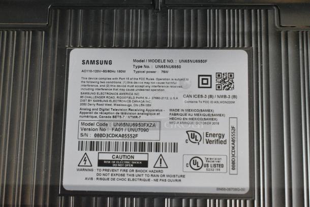 Samsung UN65NU6950F 65" Television. 110-120 Volts, 1 Phase. Buyer Must Pick Up - We Will Not Ship This Item. - Image 6 of 6