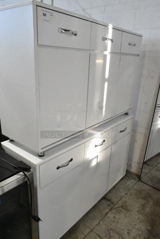 2 White Counter w/ Drawer and 3 Door. 2 Times Your Bid!