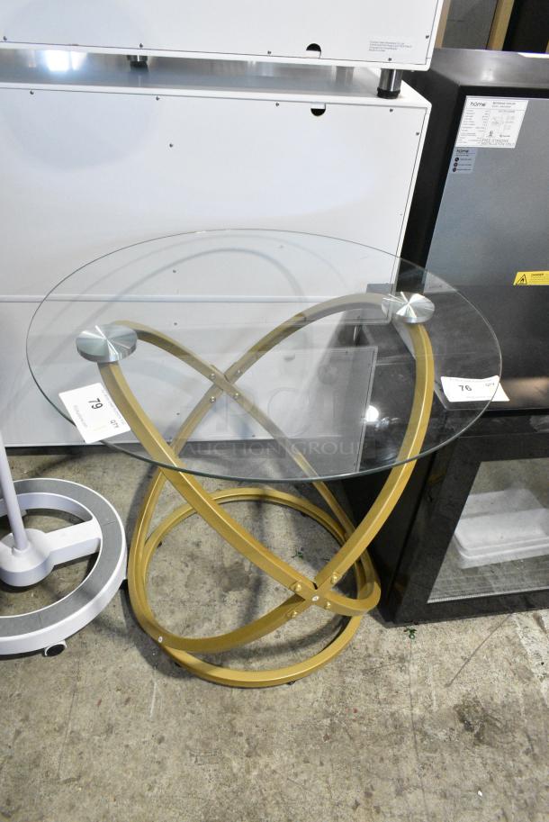 BRAND NEW! Metal Gold Finish Table w/ Glass Tabletop - Image 1 of 3