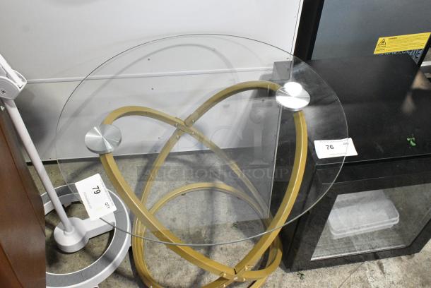BRAND NEW! Metal Gold Finish Table w/ Glass Tabletop - Image 2 of 3