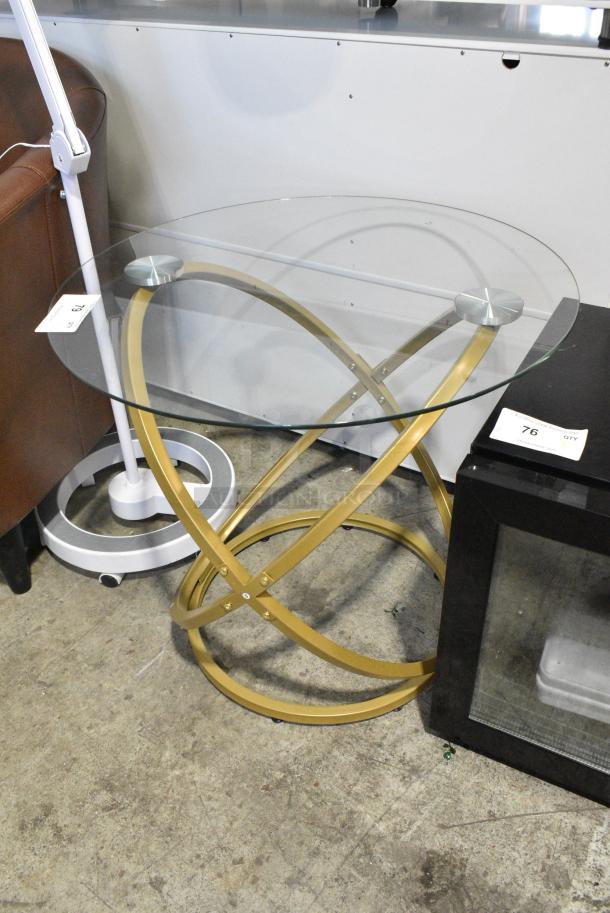 BRAND NEW! Metal Gold Finish Table w/ Glass Tabletop - Image 3 of 3