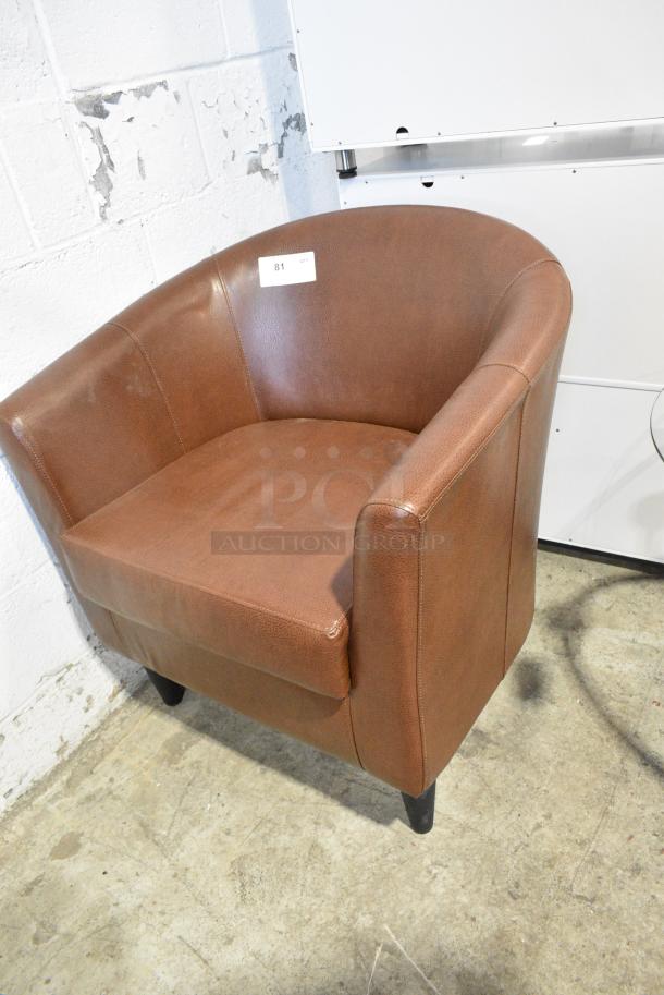 Brown Leather Pattern Arm Chair. - Image 2 of 3