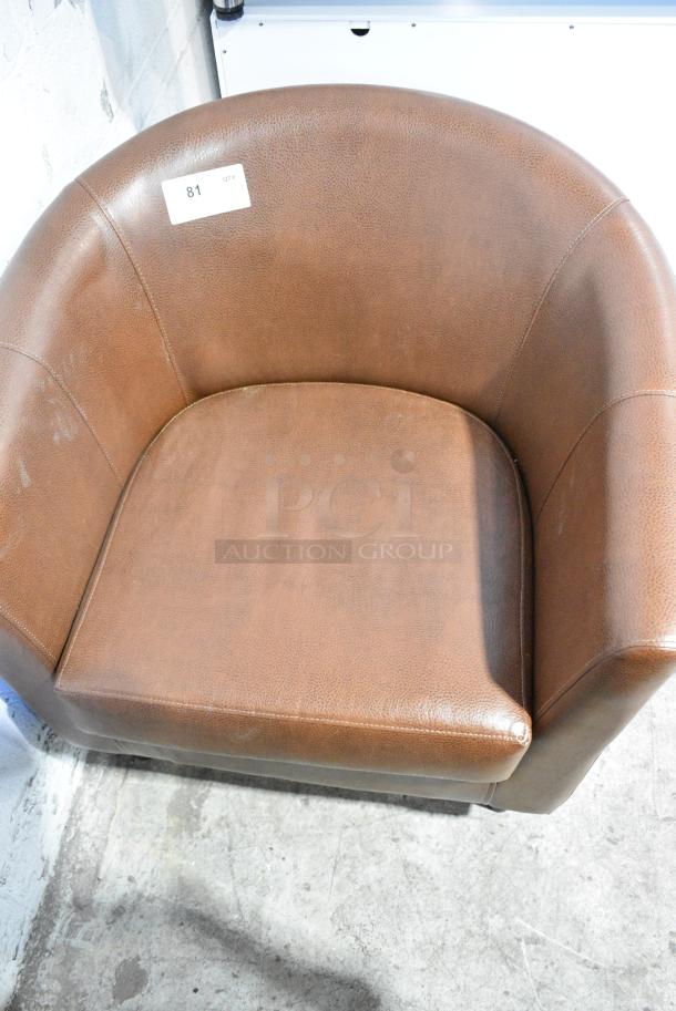 Brown Leather Pattern Arm Chair. - Image 3 of 3
