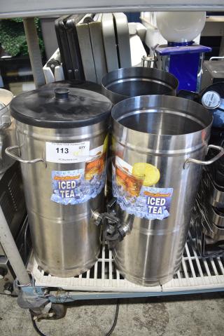4 Stainless Steel Beverage Holder Dispenser. Missing 3 Lid. 4 Times Your Bid!