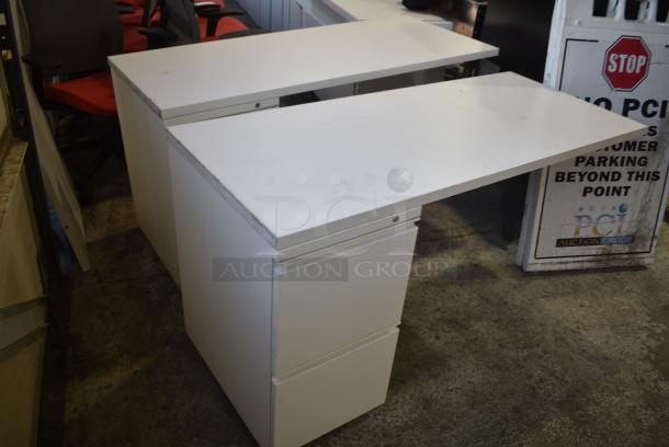2 Herman Miller White Desks w/ 2 Drawer Filing Cabinet. 2 Times Your Bid! - Image 2 of 3