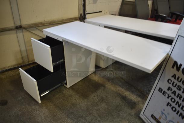 2 Herman Miller White Desks w/ 2 Drawer Filing Cabinet. 2 Times Your Bid! - Image 3 of 3