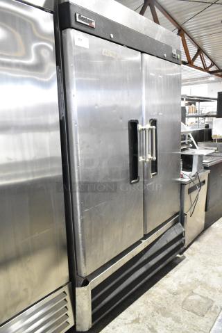 Centaur CSD-2DR-BAL Stainless Steel Commercial 2 Door Reach In Cooler w/ Poly Coated Racks on Commercial Casters. 115 Volts, 1 Phase. Cannot Test - Unit Trips Breaker