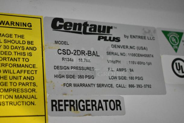 Centaur CSD-2DR-BAL Stainless Steel Commercial 2 Door Reach In Cooler w/ Poly Coated Racks on Commercial Casters. 115 Volts, 1 Phase. Cannot Test - Unit Trips Breaker - Image 7 of 7