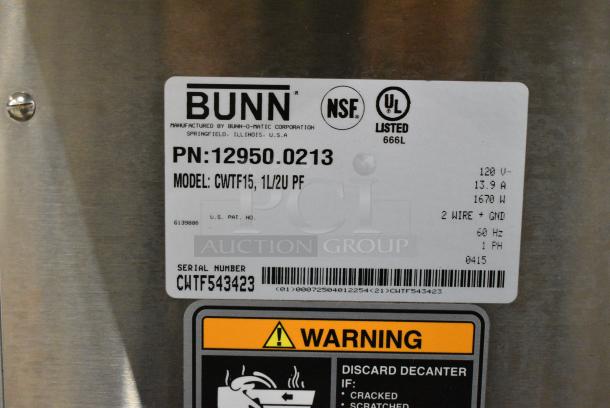 Bunn CWTF15 Stainless Steel Commercial Countertop 3 Burner Coffee Machine w/ Hot Water Dispenser and Poly Brew Basket. 120 Volts, 1 Phase. - Image 7 of 7