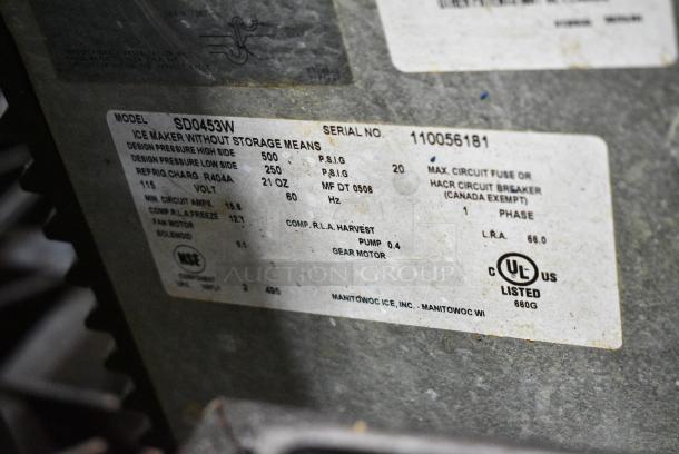 Manitowoc SD0453W Stainless Steel Commercial Ice Machine on Manitowoc B400 Commercial Ice Bin. 115 Volts, 1 Phase. - Image 7 of 8