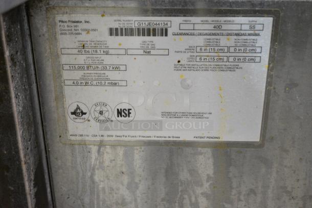 Pitco Frialator 40D Stainless Steel Commercial Floor Style Natural Gas Powered Deep Fat Fryer w/ 2 Metal Fry Baskets and Right Side Splash Guard. 115,000 BTU. - Image 6 of 6