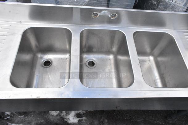 Stainless Steel 3 Bay Sink w/ Left Side Ice Bin and Dual Drain Boards. - Image 5 of 6