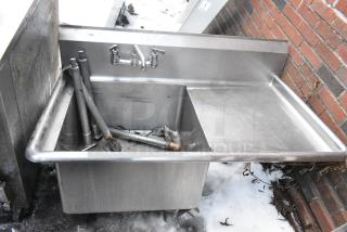 Stainless Steel Single Bay Sink w/ Right Side Drain Board, Faucet and Handles.