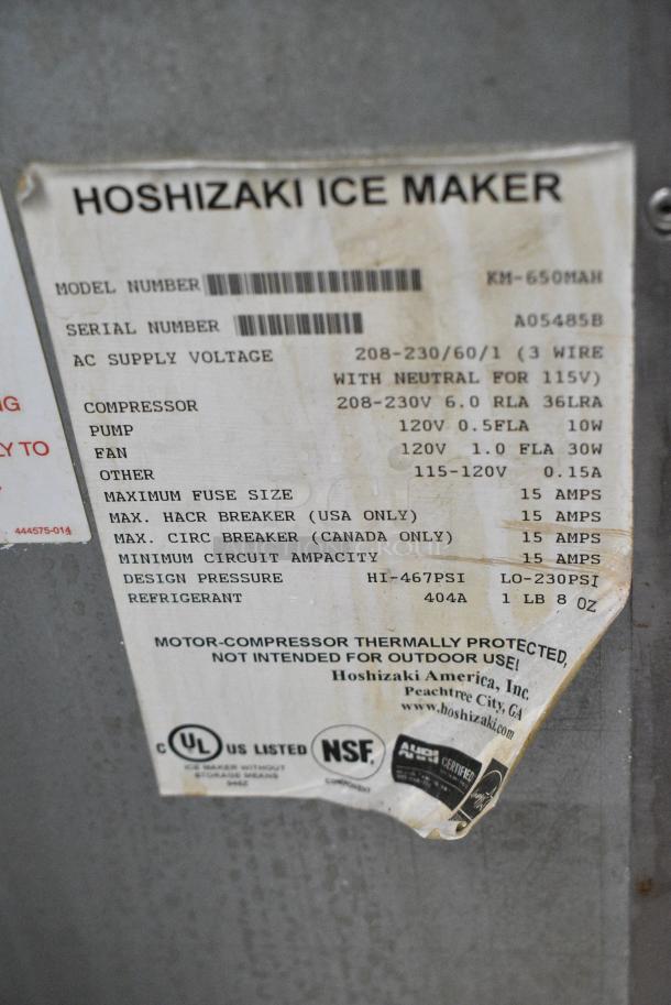 Hoshizaki KM-650MAH Stainless Steel Commercial Ice Machine Head. 208-230 Volts, 1 Phase. - Image 5 of 5