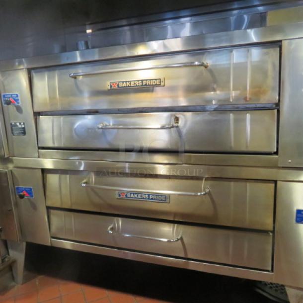 BEAUTIFUL Bakers Pride Natural Gas Super Deck Pizza Oven. Model# Y800. Serial # 27440. 84X51X66. This Double Stack Oven Is WORKING ,CLEAN, And Recently Serviced! 2XBID. You Will Receive 1 Double Stack Unit including 2 ovens. $ 46,392.00. - Image 1 of 8