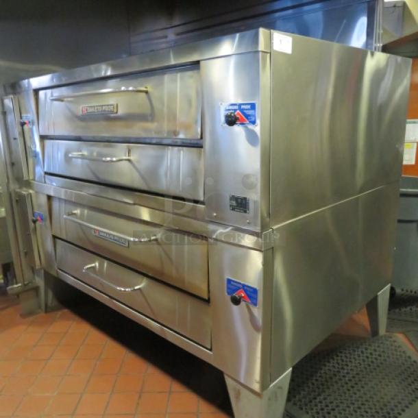 BEAUTIFUL Bakers Pride Natural Gas Super Deck Pizza Oven. Model# Y800. Serial # 27440. 84X51X66. This Double Stack Oven Is WORKING ,CLEAN, And Recently Serviced! 2XBID. You Will Receive 1 Double Stack Unit including 2 ovens. $ 46,392.00. - Image 2 of 8