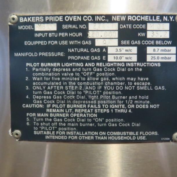 BEAUTIFUL Bakers Pride Natural Gas Super Deck Pizza Oven. Model# Y800. Serial # 27440. 84X51X66. This Double Stack Oven Is WORKING ,CLEAN, And Recently Serviced! 2XBID. You Will Receive 1 Double Stack Unit including 2 ovens. $ 46,392.00. - Image 6 of 8