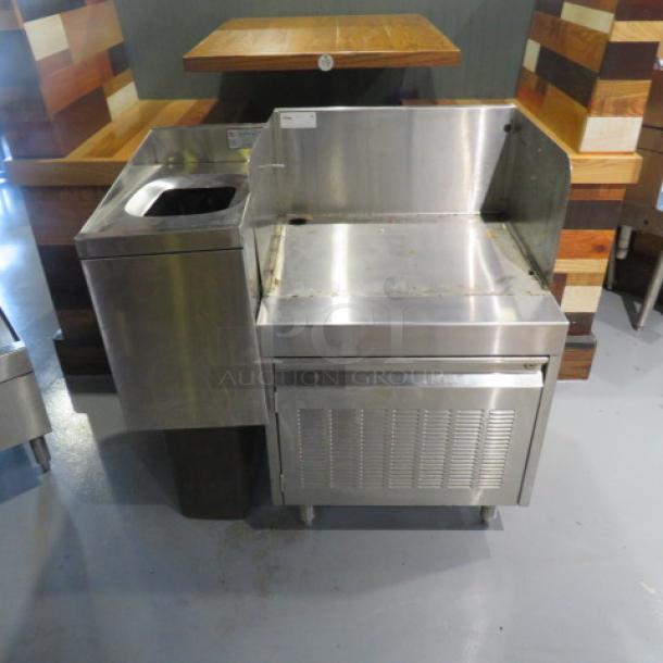 One Glastender 1 Door Stainless Steel POS Cabinet With A Krowne Slim Jim  Trash Receptacle With A Slim Jim Trash Can Attached. #PCB-24/KR24-T12. 36X24X37. $2369.95. - Image 1 of 4