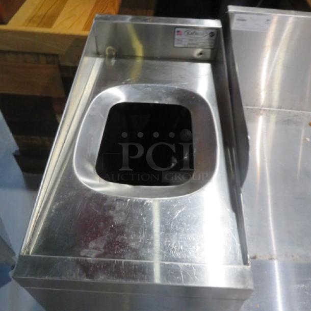 One Glastender 1 Door Stainless Steel POS Cabinet With A Krowne Slim Jim  Trash Receptacle With A Slim Jim Trash Can Attached. #PCB-24/KR24-T12. 36X24X37. $2369.95. - Image 3 of 4