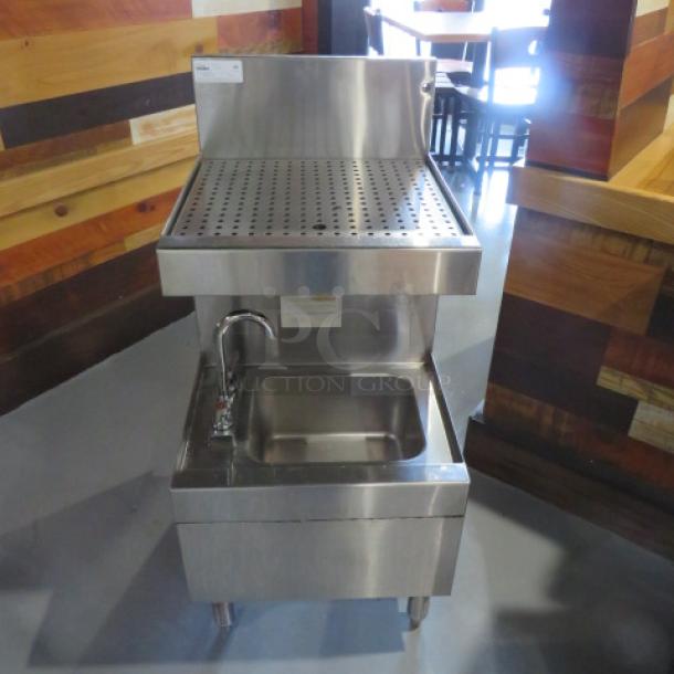 One Glastender Stainless Steel Underbar Drain Table With Under Sink With Faucet. Model# SWB-18-DB. 18X24X37. $1860.39 - Image 1 of 3
