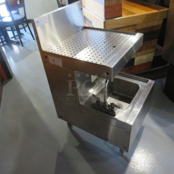 One Glastender Stainless Steel Underbar Drain Table With Under Sink With Faucet. Model# SWB-18-DB. 18X24X37. $1860.39 - Image 3 of 3
